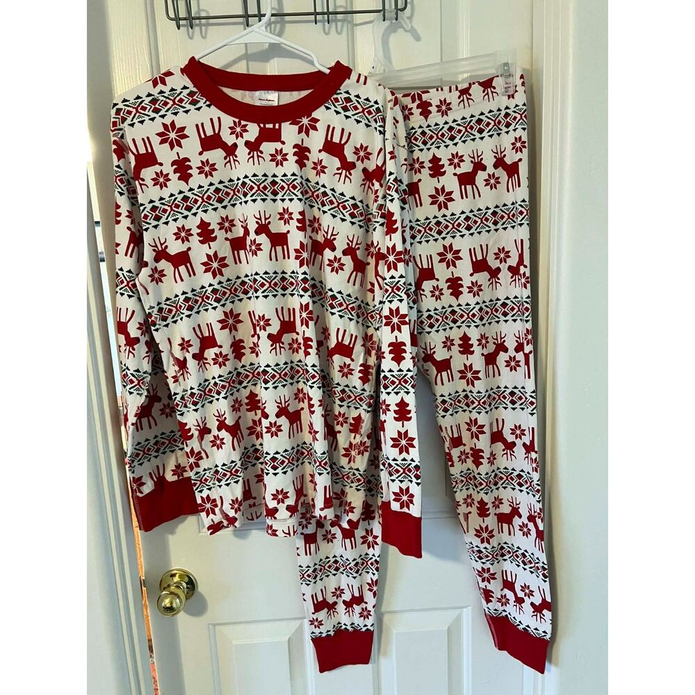 Hanna Andersson Womens Holiday Reindeer Organic Cotton Pajama Set L Christmas